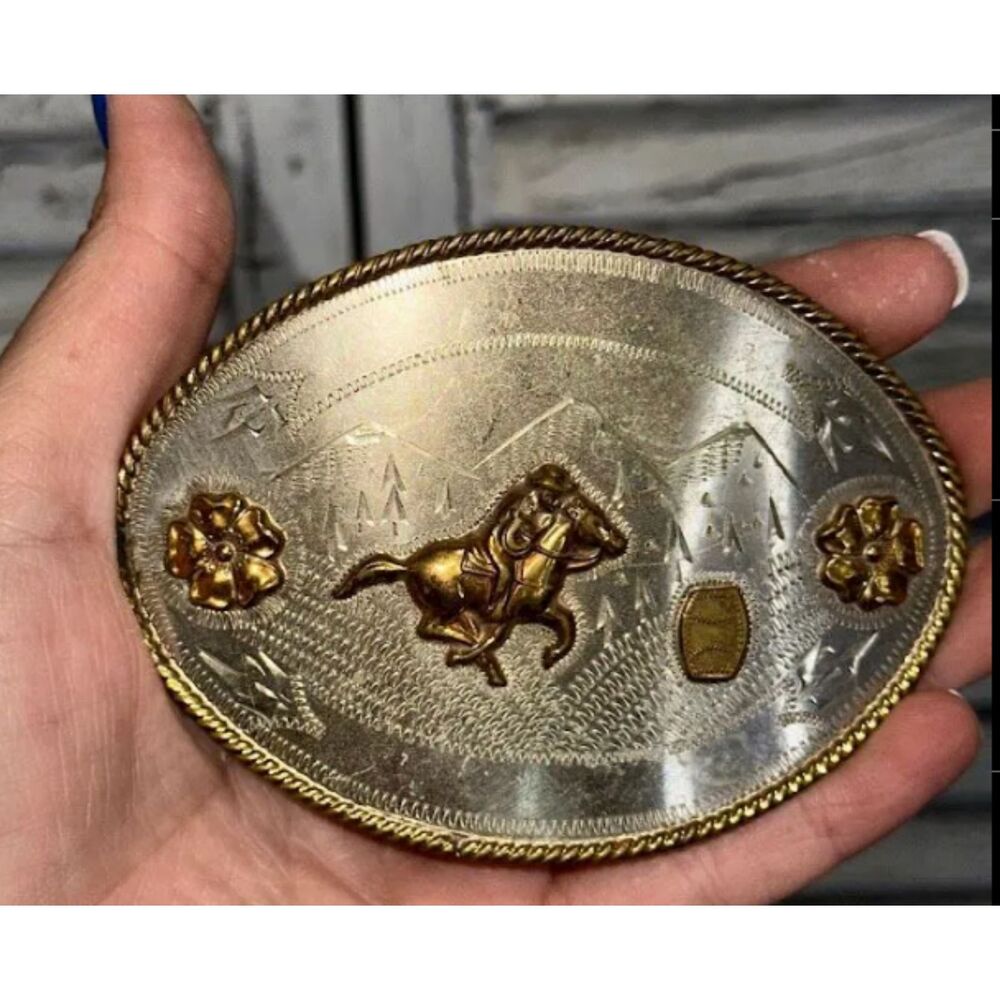 Vintage Don Ricardo Nickel Silver/Bronze Barrel Racer Belt Buckle